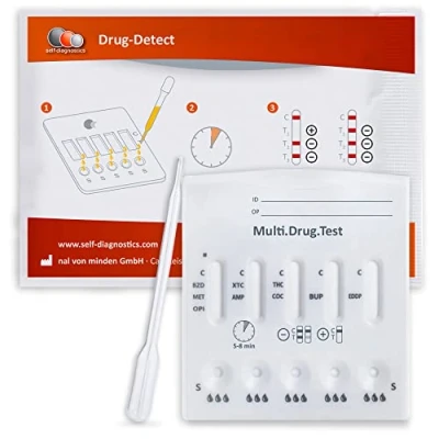Afbeelding van self diagnostics drugs sneltest Multi 11 T drugstest op cannabis, cocaïne, ecstasy, benzodiazepinen, opiaten, amfetaminen, methamfetaminen, methadon, TCA, barbituraten en buprenorfine in de urine