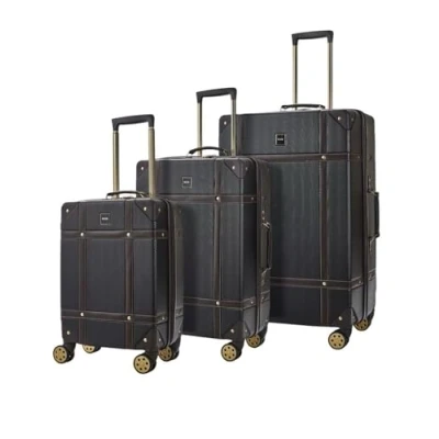 Afbeelding van Infinity Leather Hard Shell Vintage Bagage Koffer Set Kofferbak Cabine Reistassen, Zwart, of 3 (Cabin+Medium+Large)