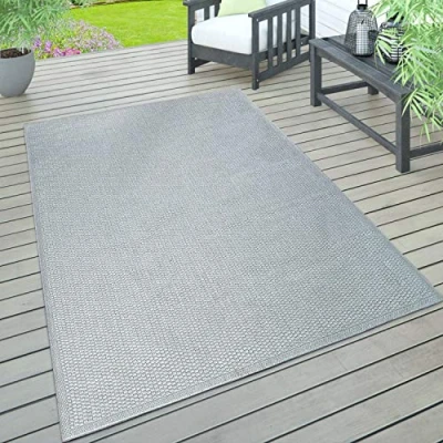 Afbeelding van Paco Home vloerkleed voor binnen en buiten, terras balkon, weerbestendig effen met structuur, Maat:160x220 cm, Kleur:Grijs