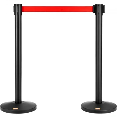 Afbeelding van VEVOR Mensengeleidingssysteem Afzetlint Zwarte Slagboompaal 2 stuks 3,3 mx48 mm Intrekbare rode riem Koolstofstaal voor luchthavens Winkelcentrum