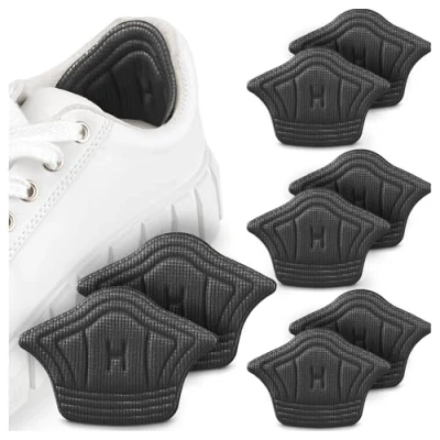Afbeelding van SULPO hielkussen voor te grote schoenen, past in bijna elke schoen, zelfklevend dankzij de sterke kleefpads, op maat snijden, inzetstukken van katoen en spons, 4 paar (zwart, 10 mm)