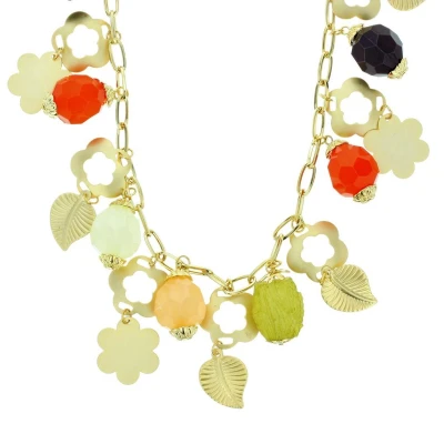 Afbeelding van Behave Lange goud kleurige ketting met bloem hangers en kralen