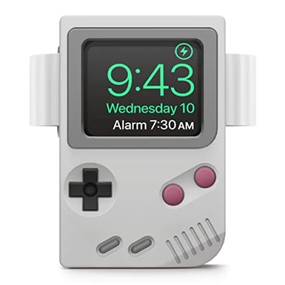 Afbeelding van elago W5 Stand Compatibel met Apple Watch Ultra 2, Ultra, Series 9, 8, 7, 6, 5, 4, 3, 1, SE [49mm, 45mm, 44mm, 42mm] Klassiek Spelconsole Ontwerp, Nachtstand Modus (Lichtgrijze)