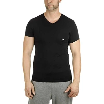 Afbeelding van Emporio Armani Heren Basic Stretch Cotton T shirt met V hals pyjama bovendeel, wit (B), S