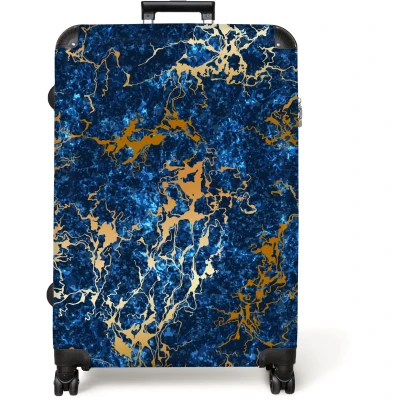 Afbeelding van NoBoringSuitcases.com® Koffer groot Reiskoffer lichtgewicht Marmer Goud Blauw Marmerlook Rolkoffer met 4 wielen Grote trolley XL 98 liter bagage
