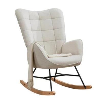 Afbeelding van MEUBLE COSY Schommelstoelen, Scandinavië Borstvoeding schommelstoel stoel woonkamerstoel met E&#039; poten Hout Metaal en gevoerde zitting, 66x84x97cm