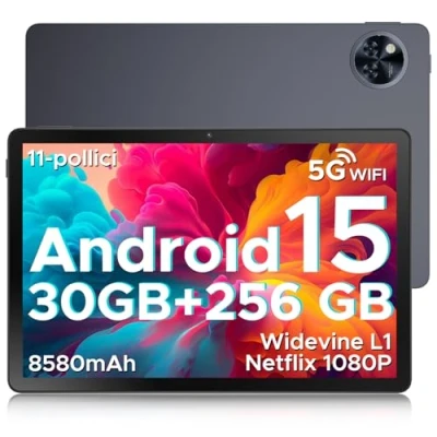 Afbeelding van DOOGEE U11 Pro tablet Android 15, 30 GB RAM + 256 ROM/TF 2TB, 2,5 K 11 inch, 90 Hz Octa Core, 8580 mAh accu, 13 MP camera, 4G LTE/5G WiFi/BT5.0/GPS/TÜV/Widevine L1, grijs