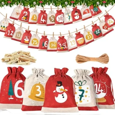 Afbeelding van Nian Adventskalender om te vullen, 24 adventskalenders zelf kerstdecoratiezakjes, adventskalenderzakjes 2024