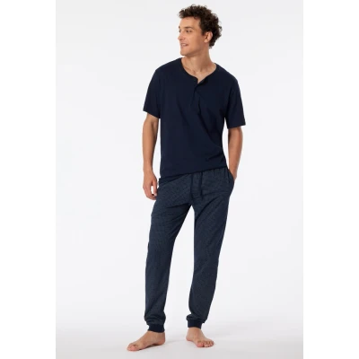 Afbeelding van Schiesser pyjama heren katoen blauw