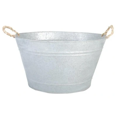 Afbeelding van Esschert Design Teil/plantenpot groot zink zilver L50 X D36 H27 cm IJzeren emmer / teil