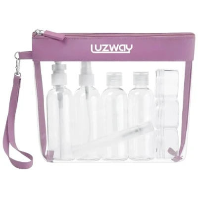 Afbeelding van Transparante Make uptas LUZWAY Waterdichte PVC Toilettas + 8 Reisflessen (Maximaal 100 ml) Vrouwelijke en Mannelijke Vliegtuig Transport Vloeistof