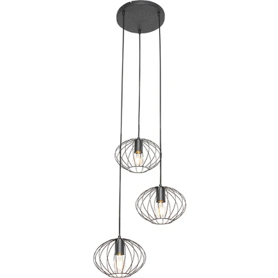 Afbeelding van QAZQA Industriële hanglamp zwart 3 lichts Margarita