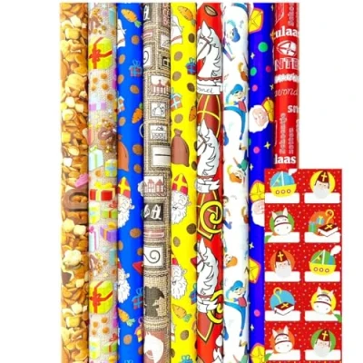 Afbeelding van Sinterklaas Cadeaupapier Assortiment Sinterklaaspapier Inpakpapier 300 x 70 cm 14 rollen