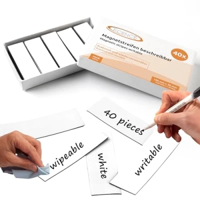Afbeelding van ECENCE 40 Magneetstrips beschrijfbaar 100mmx30mm Wit kleefstrips om op maat te snijden uitwisbare magneetplaten Magneetetiketten voor whiteboards, koelkasten, magneetbord