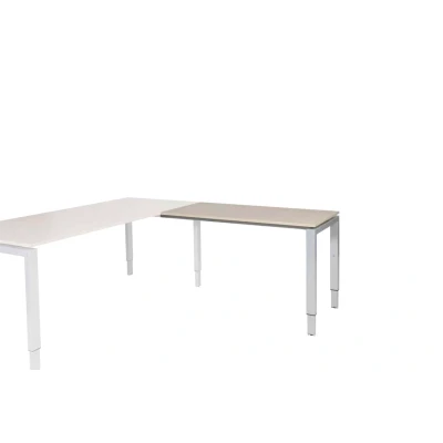 Afbeelding van Domino aanbouwtafel, hoogte instelbaar (62 85cm) met 120x60cm &#039;zwevend&#039; robson eiken 25mm blad en aluminium (RAL9006) N poot frame