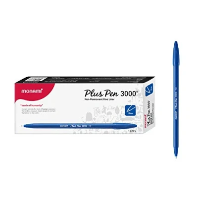 Afbeelding van Monami Plus 3000 Office Sign Pen Felt Tip Water Based Ink Color Complete Blue Dozen Box door