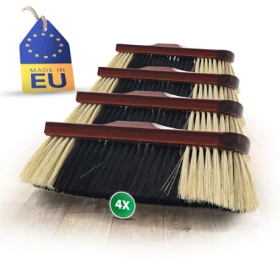 Afbeelding van Novaliv 4 x kamerbezem zonder steel, paardenhaar, fijn dierenhaar, handbezem hout, bezem met draad, natuurlijke haarbezem