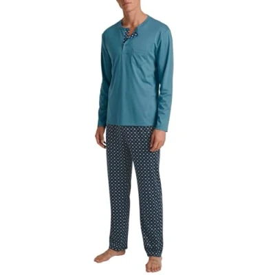 Afbeelding van CALIDA Relax Choice lange herenpyjama, van 100% Supima katoen, met stof beklede elastische tailleband, blauw, 46/48