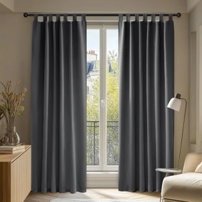 Afbeelding van Deconovo Gordijnen Warmte isolerend met Lussen, Donkergrijs, Verduisteringsgordijin Warmtewerend Stof voor Slaapkamer, 140x245 cm (B x H), 2 stuks