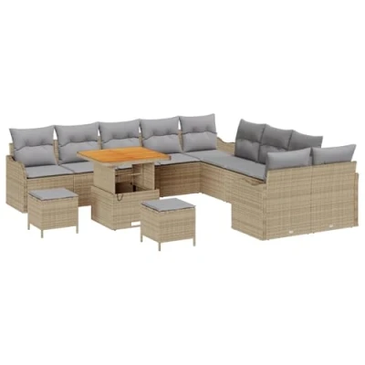 Afbeelding van vidaXL 13 delig Tuin Sofa Set met Kussens Beige Poly Rattan Acacia