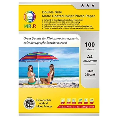 Afbeelding van MR.R 250gsm 100 Vellen A4 mat gecoat Inkjet Fotopapier dubbelzijdig Instant Droog Glanzend Waterdicht Wit Fotobladen 210x297mm