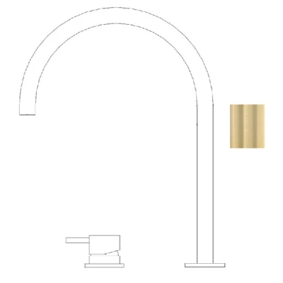 Afbeelding van Waterevolution Flow 2 gats wastafelkraan met hoge U 213mm uitloop Light Gold T1122UWGE