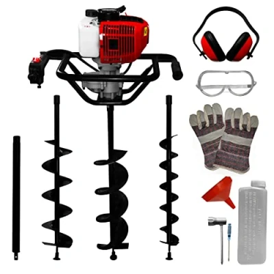 Afbeelding van T Mech Aardboor Hekpaal Gatboor Grondboor 52cc Benzine Spiraalgraver 3 Boren Hulpstukken 4/6/8 inch Verlengstok 80cm 3PK 9000rpm 2 Takt 1,2L 1,6kW GRATIS Veiligheidsaccessoires &amp; Gereedschapset