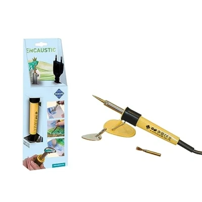 Afbeelding van Pebaro 0270 Encaustic set, zuiger met 3 opzetstukken, schrijfpunt, messing borstel en strijkijzer voor schilderen, tekenen schrijven waskleuren, knutselen werken was, creatieve set