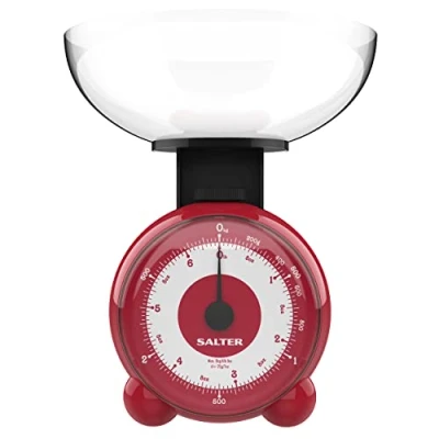 Afbeelding van Salter 139 RRDRA Orb Mechanical Kitchen Scale, 1 L, Dishwasher Safe Bowl, Easy Read Dial, 3 kg Max Capacity, Food Weighing Lightweight, Metric/Imperial, No Batteries Required, Red