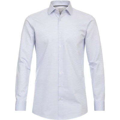 Afbeelding van VENTI modern fit overhemd jersey blauw Strijkvrij Boordmaat: 47