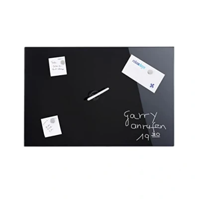 Afbeelding van Relaxdays glassboard zwart memobord magneetbord magnetisch prikbord beschrijfbaar 80 x 50 cm