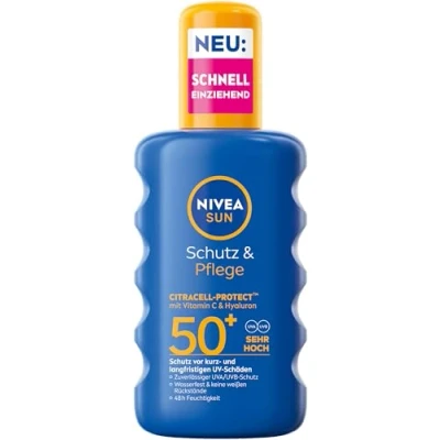 Afbeelding van NIVEA SUN Bescherming &amp; verzorging zonnespray SPF 50+, waterdichte zonnebrandcrème spray met vitamine C en hyaluron, snel intrekkende zonwering voor 48 uur vocht (200 ml)