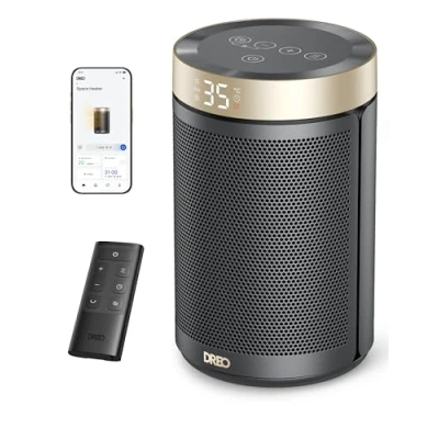 Afbeelding van Dreo Atom 316 S Smart Electric Heater, 1500 W, energiezuinige ruimteverwarming, draagbare keramische ventilatorverwarming, thermostaat, 3 modi, 12 uurs timer, bescherming tegen oververhitting en tip,