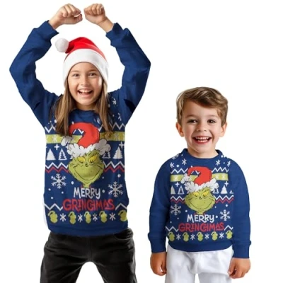 Afbeelding van United Labels The Grinch kersttrui voor kinderen Merry Grinchmas gebreide wintertrui sweatshirt Ugly Christmas sweater Kerstmis blauw, 110 116