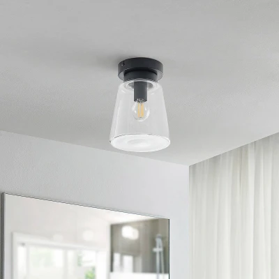 Afbeelding van Lindby Plafondlamp badkamer 1licht Staal, glas H: 19 cm E14 zwart mat