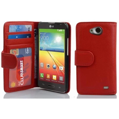 Afbeelding van Cadorabo Hoesje geschikt voor LG L70 (1. SIM) in INFERNO ROOD Beschermhoes met magnetische sluiting en 3 kaartsleuven Book Case Cover Etui