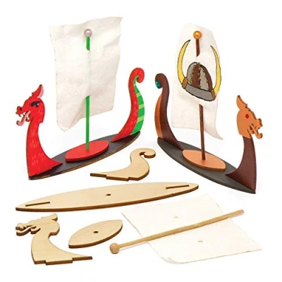 Afbeelding van Baker Ross knutselsets &quot;Viking&quot; van hout (3 stuks) voor kinderen om te knutselen, vormgeven en als decoratief idee