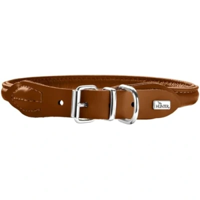 Afbeelding van HUNTER Round &amp; Soft ELK hondenhalsband, leer, zacht, rond, bontvriendelijk, 50 (M), cognac