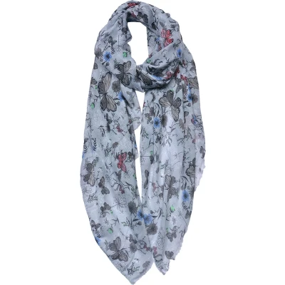 Afbeelding van Juleeze Sjaal Dames Print 85x180 cm Wit Grijs Vlinder Shawl