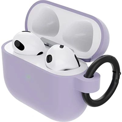 Afbeelding van OtterBox Soft Touch koptelefoonhoes voor AirPods 3e Gen 2021, schokbestendig, valbestendig, ultradun, kras en krasbeschermhoes Apple AirPods, inclusief karabijnhaak, Purper