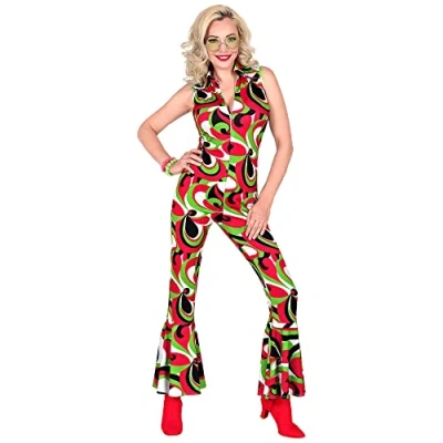 Afbeelding van Widmann Hippie Kostuum 70 Sjans Dans Jumpsuit Vrouw Rood, Groen XS Carnavalskleding Verkleedkleding