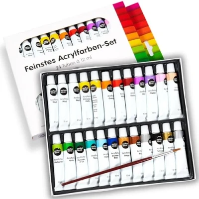 Afbeelding van perfect ideaz 24 tubes á 12 ml acrylverfset gekleurd met penseel, 22 verschillende creatieve schilderkleuren, hoog aandeel kleurpigmenten, Arylic Paint extreem dekkend &amp; sneldrogend, voor tekenen