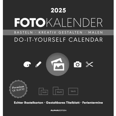 Afbeelding van Foto Bastelkalender schwarz 2025 Do it yourself calendar 21x22 cm datiert Kreativkalender Kalender Alpha Edition: