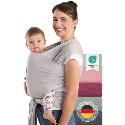 Afbeelding van Laleni Draagdoek voor Pasgeborenen tot 15 kg in Katoen Omslagdoek OEKO TEX gecertificeerd Newborn Babydraagzak 5,10m lang Fysiologische Kinderdraagzak Lichtgrijs