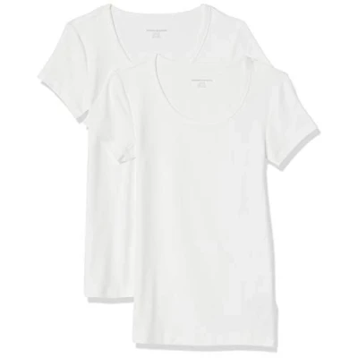 Afbeelding van Amazon Essentials Women&#039;s T shirt met kapmouwen, ronde hals en slanke pasvorm, Pack of 2, Wit, S