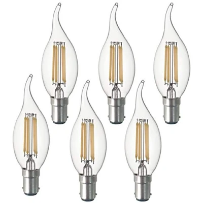 Afbeelding van SD LUX LED kaarslampen vintage gloeidraad lampen, geen flikkering kleine Edison bajonet kroonluchter lampen 4W (40W equivalent) 450LM warm wit 2700K, 6 verpakkingen. (CA35 B15)