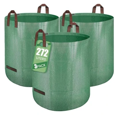 Afbeelding van iophi Tuinafvalzak, zelfstaande bladzak set van 3, grote tuinzak, 272 l inhoud, met handgrepen voor eenvoudig verplaatsen en transporteren, ideaal tuinafval