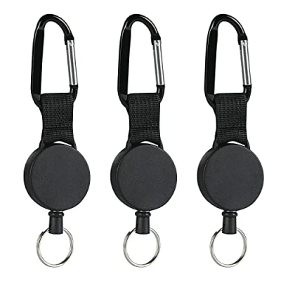 Afbeelding van Vicloon 3 stuks sleutelband, uittrekbaar, heavy duty, intrekbare sleutelrol, sleutelketting met 80 cm staaldraad, ID kaart, jojo voor broek en riem, zwart