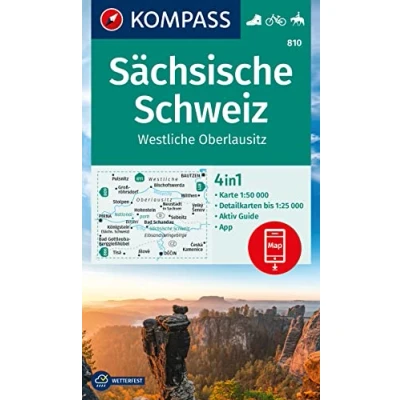 Afbeelding van 810 sachsische schweiz: 4in1 Wanderkarte, mit Aktiv Guide und Detailkarten inklusive Karte zur offline Verwendung in der KOMPASS App. Fahrradfahren. Skitouren. Langlaufen.