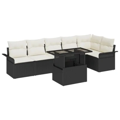 Afbeelding van vidaXL 7 delige Tuin Sofa Set met Kussens Zwart Poly Riet